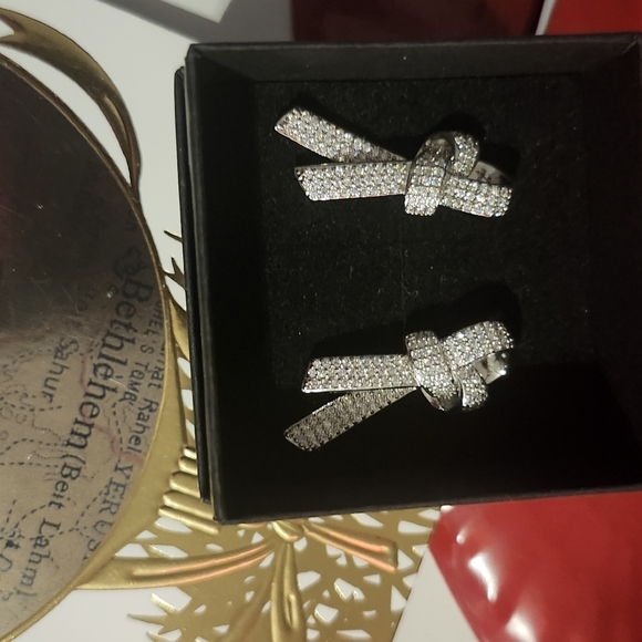 Micro Pave Bowknot Moissanite Diamond Earrings - Picture 11 of 12